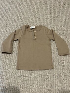 H&M Kids Long-Sleeve Henley Top in Taupe Brown with Buttons